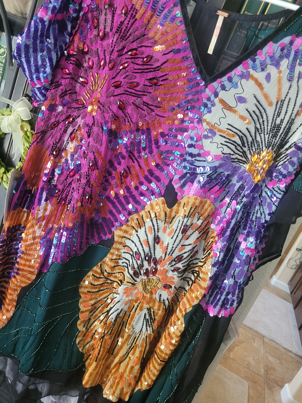 Free People Exploded Kaftan Mini-Dress Beaded - Picture 4 of 9